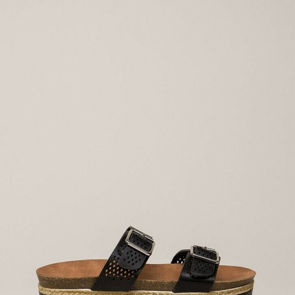 Womens Bamboo Platform flatform Black Two Strap buckle Slide Sandals Size 6.5 - Picture 2 of 4